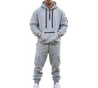 MEDUOLA Men's Tracksuit Quarter Zip Hoodie with Hood Jogging bottoms with Pocket 2 Piece Sets Warm and Comfortable Casual (2XL,Light grey)