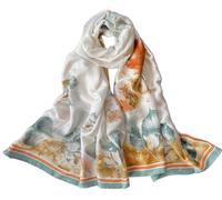 MEDUOLA Silk Feeling Scarves for Women Floral Pattern Print Long Elegant Neck Shawl Wraps Smooth soft finish Suitable for Daily Life Style 14-lotus Green