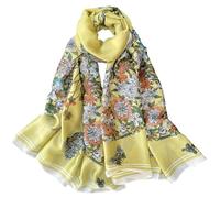 MEDUOLA Silk Feeling Scarves for Women Floral Pattern Print Long Elegant Neck Shawl Wraps Smooth soft finish Suitable for Daily Life Style 13-sun flower Green