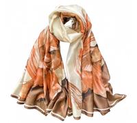 MEDUOLA Silk Feeling Scarves for Women Floral Pattern Print Long Elegant Neck Shawl Wraps Smooth soft finish Suitable for Daily Life Style 16-bloom Brown