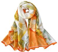 MEDUOLA Silk Feeling Scarves for Women Floral Pattern Print Long Elegant Neck Shawl Wraps Smooth soft finish Suitable for Daily Life Style 16-bloom Orange
