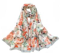 MEDUOLA Silk Feeling Scarves for Women Floral Pattern Print Long Elegant Neck Shawl Wraps Smooth soft finish Suitable for Daily Life Style 8-painting Grey
