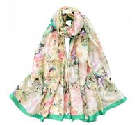 MEDUOLA Silk Feeling Scarves for Women Floral Pattern Print Long Elegant Neck Shawl Wraps Smooth soft finish Suitable for Daily Life Style 8-painting Green