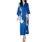 MEDUOLA Women Long Satin dressing gown Silky Kimono Floral Robe Printed Kimono Cardigan lightweight For Bridal Dressing Gowns Party(Flower-Blue)