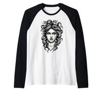 Medusa Gorgon Scary Goddess Monster Tattoo Style Halloween Raglan Baseball Tee