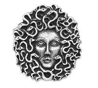 Medusa Greek Gorgon Pin Badge in a Lemon Burlap Pouch