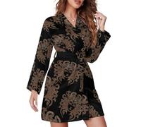 Medusa Greek Women's Long Sleeve Robes with Belt Sexy Ladies Sleepwear Comfy V Neck Nightgown