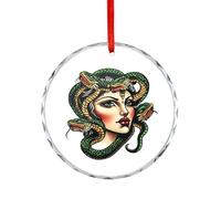 Medusa Green Snakes Printed Hanging Ornament Glass Round Christmas Pendants Decorative Xmas Tree