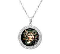 Medusa Green Snakes Shiny Diamond Necklace for Women Personalized Round Pendant Chain Jewel Gift