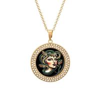Medusa Green Snakes Shiny Diamond Necklace for Women Personalized Round Pendant Chain Jewel Gift