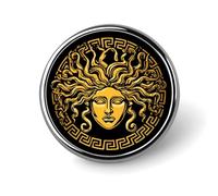 Medusa Head on A Shield Fashion Metal Badge Round Brooch Pin 1″