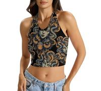 Medusa Head Women's Crop Top Halter Tank Lace Up Casual Sleeveless