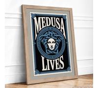 Medusa Lives Typography Framed Wall Art Print A1 (84.1×59.4cm) Oak, Wall Decor for Living Room, Bedroom, Office & Home, Ready to Hang, Art Gift