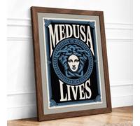 Medusa Lives Typography Framed Wall Art Print A1 (84.1×59.4cm) Walnut, Wall Decor for Living Room, Bedroom, Office & Home, Ready to Hang, Art Gift