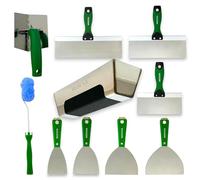 MEDUSA S.S. Drywall Taping Tool Set with Adjustable and reversible S.S. Angle Tool, Removable and Replaceable Corner Mud Roller and Professional Grade S.S. Mud Pan with Grip