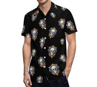 Medusa-Skull Vertical Art Men's Button Down Shirt Casual Short Sleeve Shirts Beach Summer Shirt with Pocket
