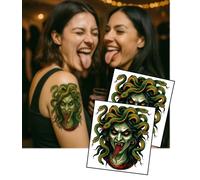 Medusa Snake Hair Temporary Tattoo - 2 Copies - A6 Size - Halloween Fake Tattoo - Mythical Monster Design by Inkwear