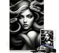 Medusa The Gorgon B﹨uW Jigsaw Puzzles 1000 Pieces for Adults Stress Relief Firm Cut Fun Play Premium Gift (38x26cm)