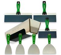 Medusa's Carbon and Blue Steel Drywall Taping Knife set with S.S. 12" Mud Pan And Grip: Classic Style Light Handles with Strong Flexible Blades, Note to Beginners All blades will Rust, watch video