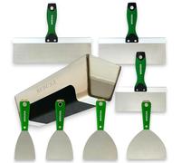 Medusa's Professional Grade Flexible Stainless Steel Drywall Taping Knife Set with 12" Mud Pan and Grip: Classic Style Handles with Strong Flexible Blades for Professional Finishers: See Video