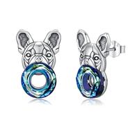 MEDWISE Bulldog Earrings 925 Sterling Silver French Bulldog Stud Earrings Crystal Earrings Animal Earrings Jewellery for Unisex Men Girlfriend Girls Women Gift