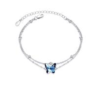 MEDWISE Butterfly Bracelet 925 Sterling Silver Blue Crystal Butterfly Bangles Adjustable Layered Bracelets Butterfly Jewelry Gifts for Women Girls