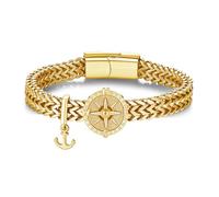 MEDWISE Compass Bracelet for Men Silver/Gold/Black Viking Anchor Cuban Link 8.5 Inches Stainless Steel Nautical Bracelet with Direction Compass Compass Jewelry for Men Women Husband Brother Friend, M
