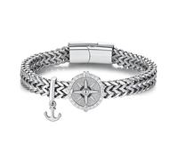 MEDWISE Compass Bracelet for Men Silver Viking Anchor Cuban Link 8.5 Inches Stainless Steel Nautical Bracelet with Direction Compass Compass Jewelry for Him Men Husband Father Brother Friend