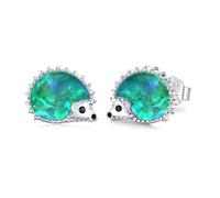 MEDWISE Hedgehog Earrings for Girls S925 Sterling Silver Green Opal Hedgehog Stud Earrings Cute Animal Earrings Hypoallergenic Hedgehog Jewelry Gift for Women Kids Girlfriend Lover