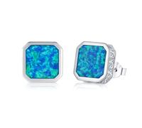MEDWISE Men's Stud Earrings 925 Sterling Silver Blue Opal Stud Earrings Hypoallergenic Nickel-free Square Opal Jewellery Gifts for Unisex Women Girls Boy Teenager Gifts