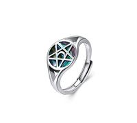 MEDWISE Pentagram Rings 925 Sterling Silver Pentagram Amulet Ring Pentacle Star Moon Abalone Shell Wiccan Jewelry Gift for Women Men Girlfriend Boyfriend Mother's Day Gift