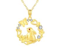 MEDWISE Rabbit Necklace 925 Sterling Silver Rabbit Chain Bunny Gold Pendant Gold Plated Chain Flower Necklace Jewelry for Woman Women Girls Mom Daughter Gifts Birthday