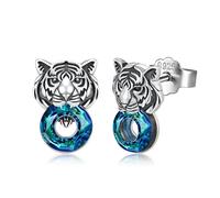MEDWISE Tiger Earrings 925 Sterling Silver Tiger Stud Earrings Crystal Earrings Animal Earrings Tiger Jewelry for Unisex Teenager Friend Men Mother Girl Women Gift