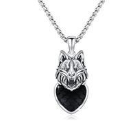 MEDWISE Wolf Necklace 925 Sterling Silver Black Fish Scales Necklace Animal Chain Wolf Pendant Jewelry for Mom Ladies Women Daughter Wife Gift
