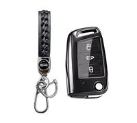 MEDZUK Car Key Cover Compatible with Seat Leon MK3 5F FR ST 2012-2019 TPU Key Fob Cover, Key Case Protection Accessories with Keychain (Black)