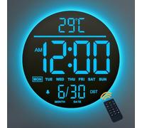 Mee 2ou 10" Digital Wall Clock With Night Light, Alarm, Remote Control, 11 RGB Color Auto-Brightness, Temperature, Date And Day, Modern Electric LED Wall Clock for Bedroom, Living Room