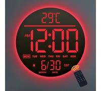 Mee 2ou 10" Digital Wall Clock With Night Light, Alarm, Remote Control, 11 RGB Color Auto-Brightness, Temperature, Date And Day, Modern Electric LED Wall Clock for Bedroom, Living Room