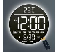 Mee 2ou 10" Digital Wall Clock With Night Light, Alarm, Remote Control, 11 RGB Color Auto-Brightness, Temperature, Date And Day, Modern Electric LED Wall Clock for Bedroom, Living Room