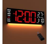 Mee 2ou 16.5" Large LED Wall Clock with Night Light & Remote Control