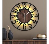 Mee 2ou 60cm Large Metal Wall Clock with Voice and Light Sensor Night Light, Glow in The Dark Non-Ticking Silent Battery Operated Decorative Oversized Wall Clock for Bedroom Living Room Decor