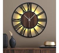 Mee 2ou 60cm Large Metal Wall Clock with Voice and Light Sensor Night Light, Glow in The Dark Non-Ticking Silent Battery Operated Decorative Oversized Wall Clock for Bedroom Living Room Decor