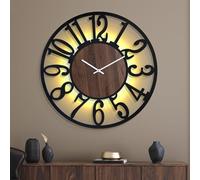 Mee 2ou 76cm Large Metal Wall Clock with Voice and Light Sensor Night Light, Glow in The Dark Non-Ticking Silent Battery Operated Decorative Oversized Wall Clock for Bedroom Living Room Decor