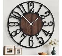 Mee 2ou 80cm Extra Large Wall Clock, Silent Rustic Metal Wood Face Decorative Clock, Battery Operated Farmhouse Modern Oversized Wall Clocks for Living Room, Bedroom, Kitchen, Office, Home Decor