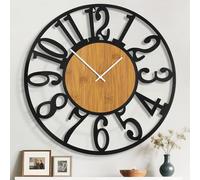 Mee 2ou 80cm Extra Large Wall Clock, Silent Rustic Metal Wood Face Decorative Clock, Battery Operated Farmhouse Modern Oversized Wall Clocks for Living Room, Bedroom, Kitchen, Office, Home Decor