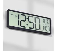 Mee 2ou Digital Wall Clock Battery Operated, 15" Digital Clock Large Display with Date and Day of Week, Large Number with Temperature, Auto DST, Alarm, Snooze, 12/24-hour for Desk Office