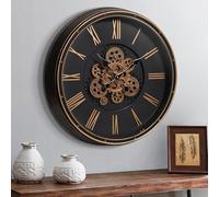 Mee 2ou Large Moving Gear Wall Clock - 20 Inch / 50cm Industrial Steampunk Decorative Piece in Vintage Bronze Gold for Living Room, Farmhouse Home