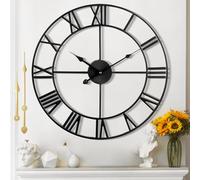 Mee 2ou Large Wall Clock - 80CM Non Ticking Metal Wall Clock Roman Numerals Vintage Nearly Silent Battery Operated Decorative Wall Clocks For Living Room, Bedroom, Kitchen Decor