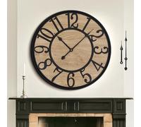 Mee 2ou Large Wall Clock for Living Room Decor, Non Ticking Silent, Battery Operated Modern Vintage Wood Oversized Decorative Wall Clock for Bedroom Kitchen Farmhouse Office Decor