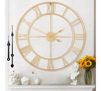 Mee 2ou Wall Clock - 40CM Non Ticking Gold Metal Roman Numerals Vintage Battery Operated Decorative Wall Clock For Living Room, Bedroom, Kitchen, Cafe Decor