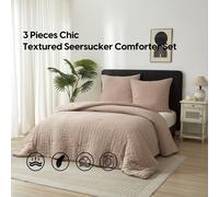 Meeallhome Comforter Set Seersucker Textured Bedding set 200*200cm/50*75cm*2 khaki